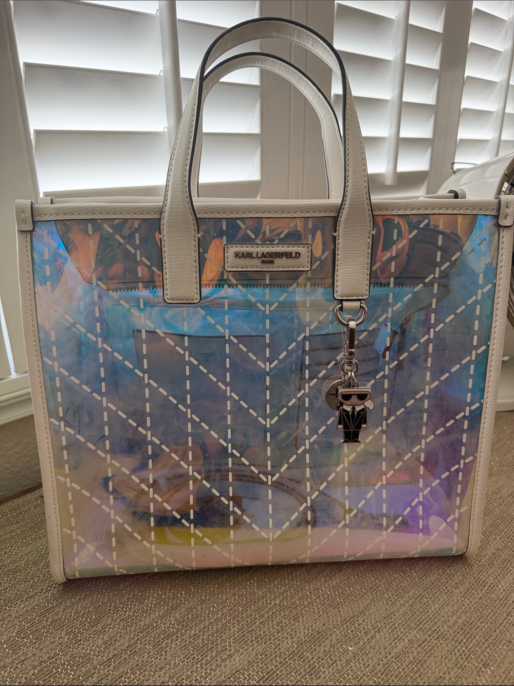 Karl Lagerfeld Iridescent White Tote with Charm